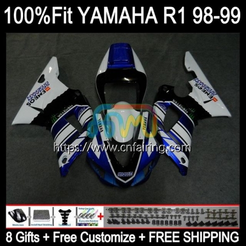 Injection Body For YAMAHA YZF-R1 YZF-1000 YZF R1 1000CC YZF R 1 1000 CC Bodywork White blue YZFR1 98 99 YZF1000 1998 1999 OEM Fairings Kit 105HM.18