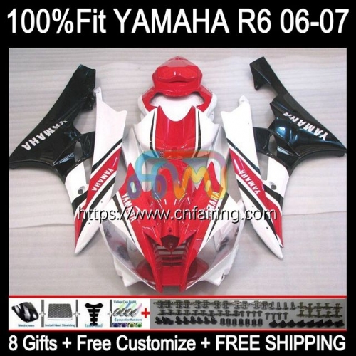 Injection Mold Body For YAMAHA YZF R6 600CC YZF-R6 YZF600 2006 2007 White red blk Bodywork YZF-600 YZF 600 R 6 CC YZFR6 06 07 OEM Fairing Kit 102HM.73