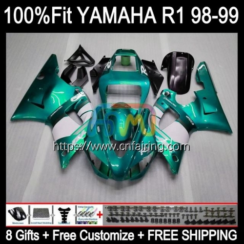 Bodys Injection For YAMAHA YZF R 1 1000 Glossy Cyan CC YZF R1 1000CC 1998 1999 Bodywork YZF1000 YZF-R1 YZF-1000 YZFR1 98 99 OEM Fairing Kit 105HM.80