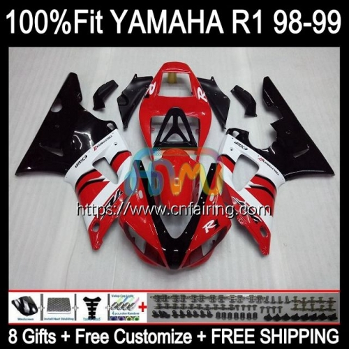 Injection Body For YAMAHA YZF-R1 YZF-1000 YZF R1 1000CC YZF R 1 1000 CC Bodywork YZFR1 98 99 YZF1000 Red black 1998 1999 OEM Fairings Kit 105HM.34