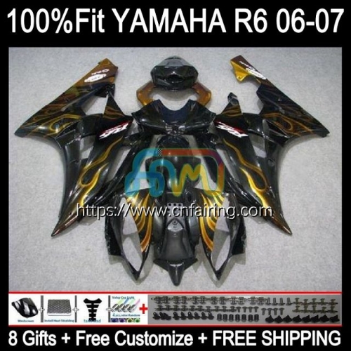 Injection Mold Body For YAMAHA YZF R6 600CC YZF-R6 Gold Flames YZF600 2006 2007 Bodywork YZF-600 YZF 600 R 6 CC YZFR6 06 07 OEM Fairing Kit 102HM.97