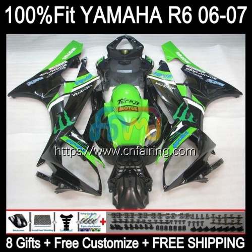 Injection Mold Body For YAMAHA YZF R6 600CC YZF-R6 YZF600 2006 2007 Bodywork YZF-600 YZF 600 Green black R 6 CC YZFR6 06 07 OEM Fairing Kit 102HM.78