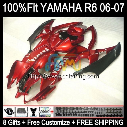 Injection Mold Body For YAMAHA YZF R6 600CC YZF-R6 YZF600 2006 2007 Bodywork YZF-600 YZF 600 R 6 Metallic Red CC YZFR6 06 07 OEM Fairing Kit 102HM.68