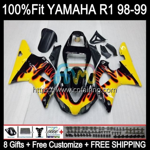 Injection Body For YAMAHA YZF-R1 YZF-1000 YZF R1 1000CC YZF R Yellow Flames 1 1000 CC Bodywork YZFR1 98 99 YZF1000 1998 1999 OEM Fairings Kit 105HM.35