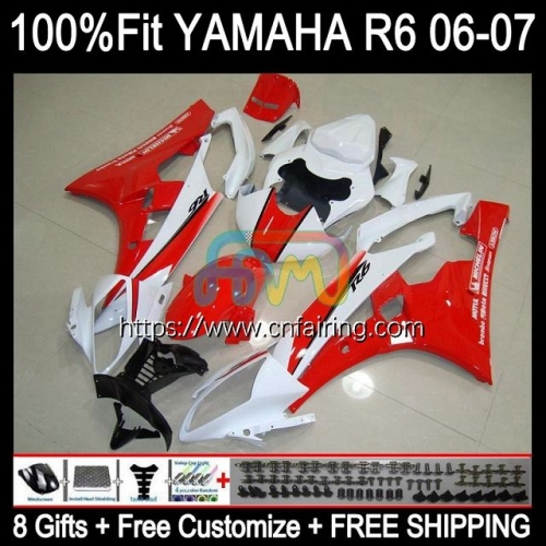 Injection Mold Body For YAMAHA YZF R6 600CC YZF-R6 YZF600 2006 2007 Bodywork YZF-600 YZF 600 R 6 CC YZFR6 06 07 OEM Fairing White red Kit 102HM.103