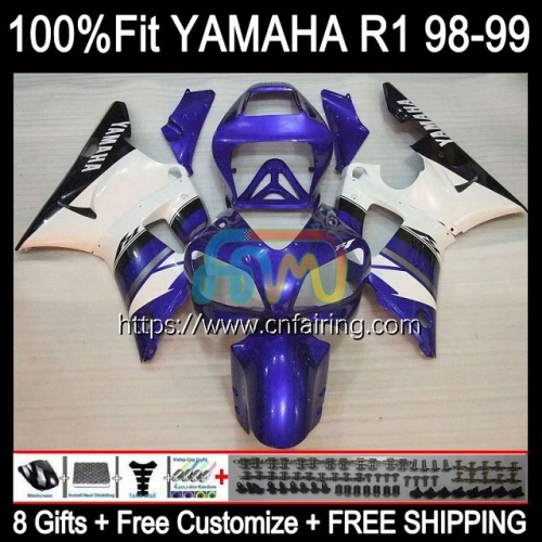 Bodys Injection For YAMAHA YZF R 1 1000 CC White blue YZF R1 1000CC 1998 1999 Bodywork YZF1000 YZF-R1 YZF-1000 YZFR1 98 99 OEM Fairing Kit 105HM.55