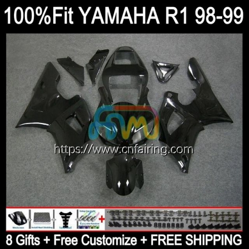 Bodys Injection For YAMAHA YZF R 1 1000 CC YZF R1 1000CC 1998 1999 Bodywork Gloss blackk YZF1000 YZF-R1 YZF-1000 YZFR1 98 99 OEM Fairing Kit 105HM.44