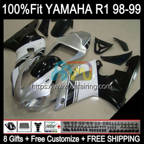 Bodys Injection For YAMAHA YZF R 1 1000 Silver White CC YZF R1 1000CC 1998 1999 Bodywork YZF1000 YZF-R1 YZF-1000 YZFR1 98 99 OEM Fairing Kit 105HM.66