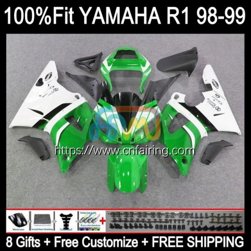 Injection Body For YAMAHA YZF-R1 YZF-1000 YZF R1 1000CC YZF R 1 1000 CC Bodywork YZFR1 98 99 YZF1000 1998 1999 OEM Fairings Kit White green 105HM.16