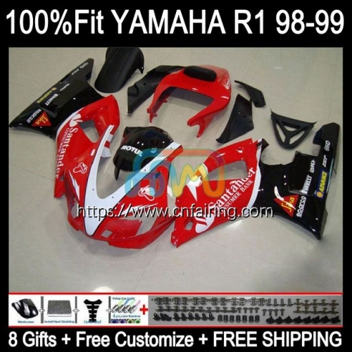 Bodys Injection For YAMAHA YZF R 1 1000 CC YZF R1 1000CC 1998 1999 Bodywork Santander Red YZF1000 YZF-R1 YZF-1000 YZFR1 98 99 OEM Fairing Kit 105HM.65