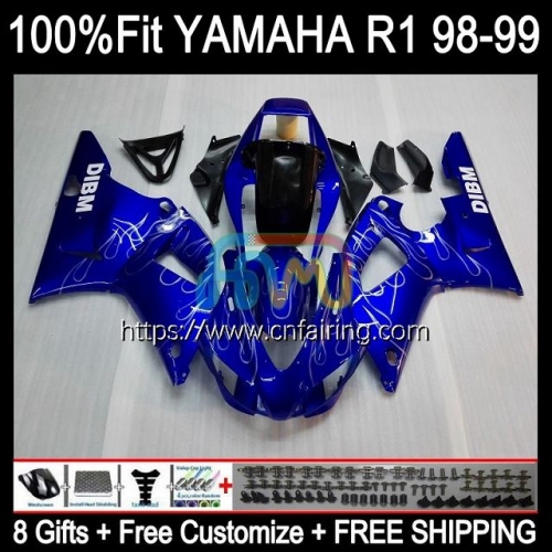 Injection Blue & Flames Body For YAMAHA YZF-R1 YZF-1000 YZF R1 1000CC YZF R 1 1000 CC Bodywork YZFR1 98 99 YZF1000 1998 1999 OEM Fairings Kit 105HM.26