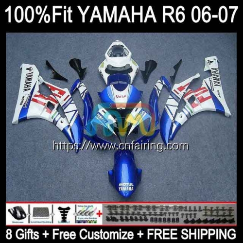 Injection Mold Body For YAMAHA YZF R6 600CC YZF-R6 YZF600 2006 2007 Bodywork YZF-600 YZF 600 R 6 CC YZFR6 06 07 OEM Fairing Kit 102HM.49 White blue