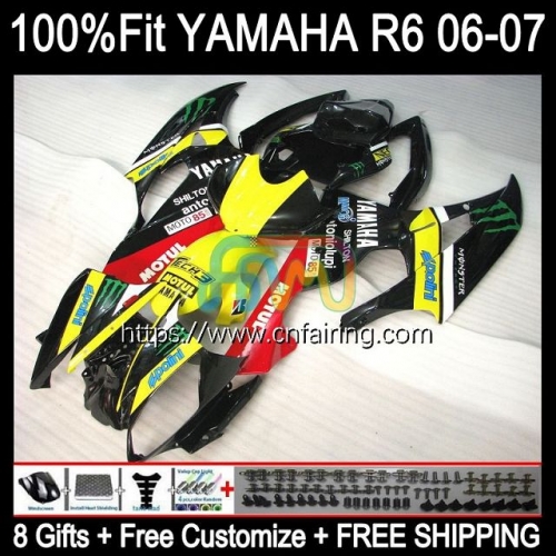 Injection Mold Body For YAMAHA YZF R6 600CC YZF-R6 YZF600 2006 2007 Bodywork YZF-600 YZF 600 R 6 CC YZFR6 06 07 OEM Fairing Kit Yellow black 102HM.75