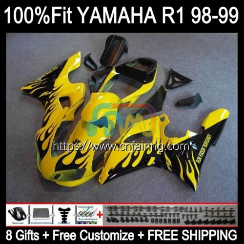 Injection Body For YAMAHA YZF-R1 YZF-1000 YZF R1 1000CC YZF R 1 1000 CC Bodywork YZFR1 98 99 YZF1000 Black Yellow 1998 1999 OEM Fairings Kit 105HM.15