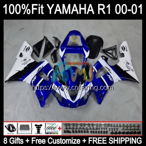 Injection Kit For YAMAHA YZF R1 1000CC YZF-R1 YZF-1000 Bodywork YZF R 1 1000 CC Body WHITE BLUE YZFR1 00 01 YZF1000 2000 2001 OEM Fairings 106HM.43