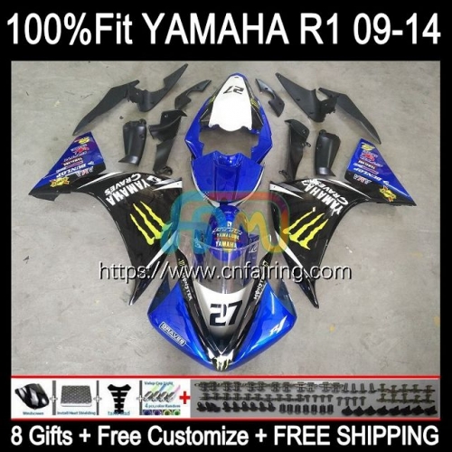 Injection Mold For YAMAHA YZF1000 C YZF-R1 YZF R1 1000CC 13-14 2013 2014 Black blue Bodys YZF R 1 1000 CC YZF-1000 YZFR1 13 14 OEM Fairing 109HM.130