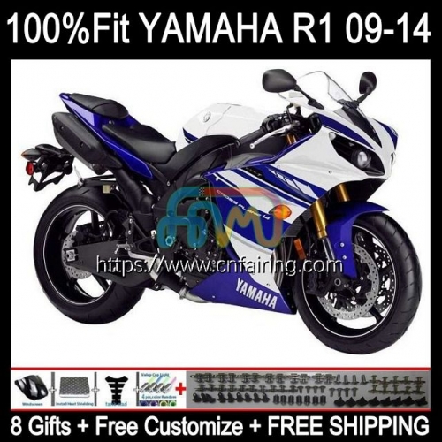 Injection Mold For YAMAHA YZF R1 1000CC 13-14 YZF-1000 YZF R 1 1000 CC Body YZFR1 13 14 YZF1000 C YZF-R1 2013 2014 OEM White blue Fairings 109HM.8