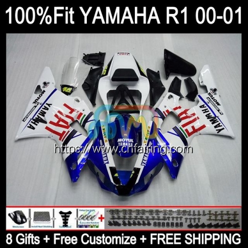 Injection Kit For YAMAHA YZF R1 1000CC YZF-R1 YZF-1000 Bodywork YZF R 1 1000 CC Body YZFR1 00 01 YZF1000 2000 2001 OEM Fairings Blue FIAT 106HM.0