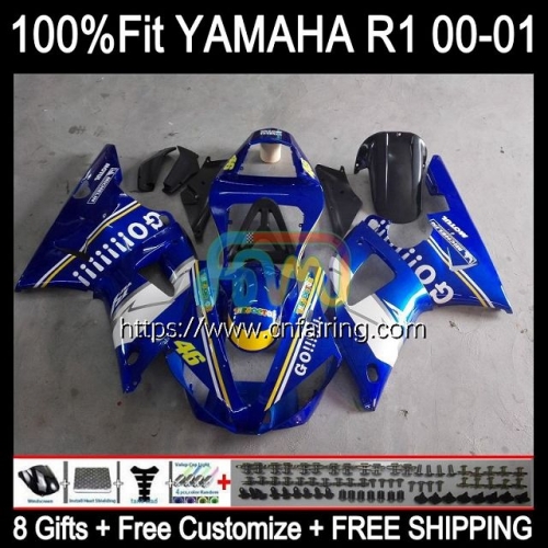 Injection Kit For YAMAHA YZF1000 YZF-R1 YZF R1 1000CC 2000 2001 Bodys YZF-1000 Bodywork YZF R 1 1000 CC YZFR1 00 01 OEM Fairing 106HM.48 Blue GO!!!!