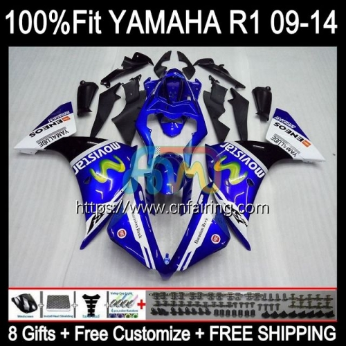 Injection Mold For YAMAHA YZF1000 C YZF-R1 YZF R1 1000CC 13-14 2013 2014 Bodys YZF Blue Movistar R 1 1000 CC YZF-1000 YZFR1 13 14 OEM Fairing 109HM.86