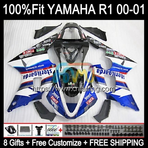 Injection Kit For YAMAHA YZF1000 YZF-R1 YZF R1 1000CC 2000 2001 Bodys YZF-1000 White black Bodywork YZF R 1 1000 CC YZFR1 00 01 OEM Fairing 106HM.84