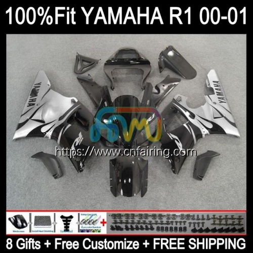 Injection Kit For YAMAHA YZF R1 1000CC YZF-R1 YZF-1000 Bodywork YZF R 1 1000 CC Body YZFR1 Silver Flames 00 01 YZF1000 2000 2001 OEM Fairings 106HM.27