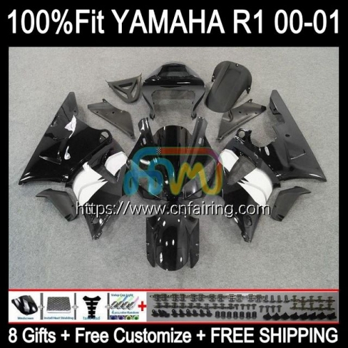 Injection Kit For YAMAHA YZF R1 1000CC YZF-R1 YZF-1000 Bodywork YZF R 1 1000 CC Body YZFR1 00 01 YZF1000 2000 2001 OEM White black Fairings 106HM.14