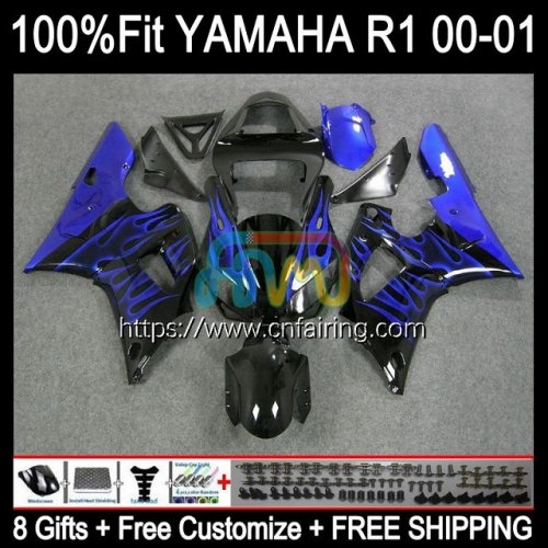 Injection Kit For YAMAHA YZF R1 1000CC YZF-R1 YZF-1000 Bodywork YZF R 1 1000 CC Body YZFR1 00 01 YZF1000 2000 2001 Blue Flames OEM Fairings 106HM.11