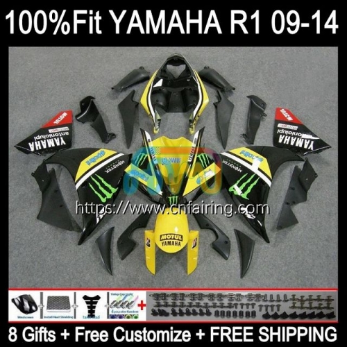 Injection Mold For YAMAHA YZF1000 C YZF-R1 YZF R1 Black Yellow 1000CC 13-14 2013 2014 Bodys YZF R 1 1000 CC YZF-1000 YZFR1 13 14 OEM Fairing 109HM.104