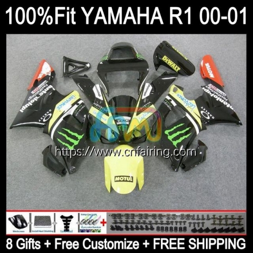 Injection Kit For YAMAHA YZF1000 YZF-R1 YZF R1 1000CC 2000 2001 Bodys YZF-1000 Bodywork YZF R 1 1000 CC Yellow black YZFR1 00 01 OEM Fairing 106HM.58