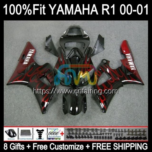 Injection Kit For YAMAHA YZF1000 Red Flames YZF-R1 YZF R1 1000CC 2000 2001 Bodys YZF-1000 Bodywork YZF R 1 1000 CC YZFR1 00 01 OEM Fairing 106HM.59