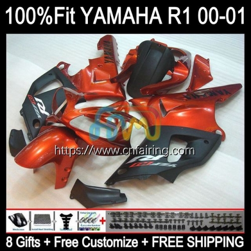 Injection Kit For YAMAHA YZF1000 YZF-R1 YZF R1 1000CC 2000 2001 Bodys YZF-1000 Bodywork YZF R 1 1000 CC YZFR1 00 01 OEM Orange black Fairing 106HM.73