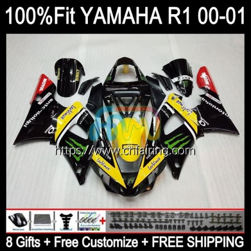 Injection Kit For YAMAHA YZF1000 YZF-R1 YZF R1 1000CC 2000 2001 Bodys BLACK YELLOW YZF-1000 Bodywork YZF R 1 1000 CC YZFR1 00 01 OEM Fairing 106HM.52