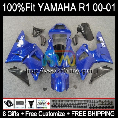 Injection Kit For YAMAHA YZF R1 1000CC YZF-R1 YZF-1000 Bodywork YZF R 1 1000 CC Body Blue Silver YZFR1 00 01 YZF1000 2000 2001 OEM Fairings 106HM.21