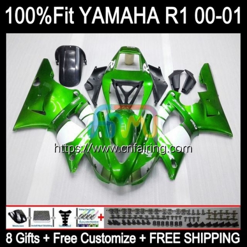 Injection Kit For YAMAHA YZF R1 1000CC YZF-R1 YZF-1000 Bodywork Gloss Green YZF R 1 1000 CC Body YZFR1 00 01 YZF1000 2000 2001 OEM Fairings 106HM.44