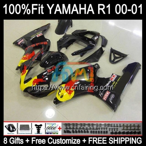 Injection Kit For YAMAHA YZF1000 YZF-R1 YZF R1 1000CC 2000 2001 Bodys YZF-1000 Bodywork YZF R Red hot Bull 1 1000 CC YZFR1 00 01 OEM Fairing 106HM.81