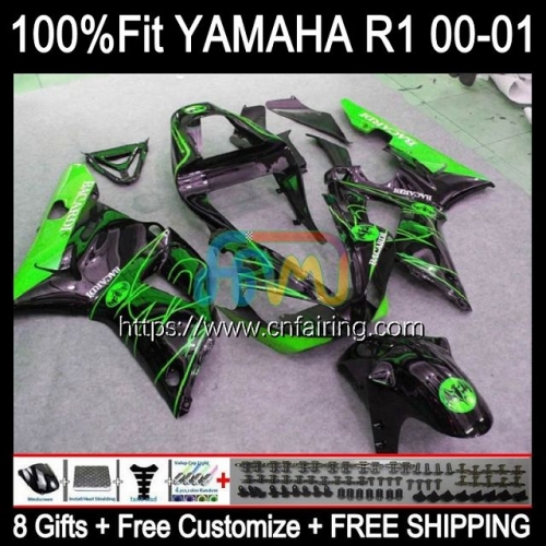 Injection Kit For YAMAHA YZF1000 YZF-R1 YZF R1 1000CC 2000 2001 Green CORONA Bodys YZF-1000 Bodywork YZF R 1 1000 CC YZFR1 00 01 OEM Fairing 106HM.76