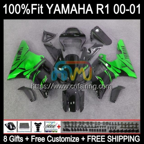 Injection Kit For YAMAHA YZF R1 1000CC YZF-R1 YZF-1000 Bodywork YZF Green Flames R 1 1000 CC Body YZFR1 00 01 YZF1000 2000 2001 OEM Fairings 106HM.30