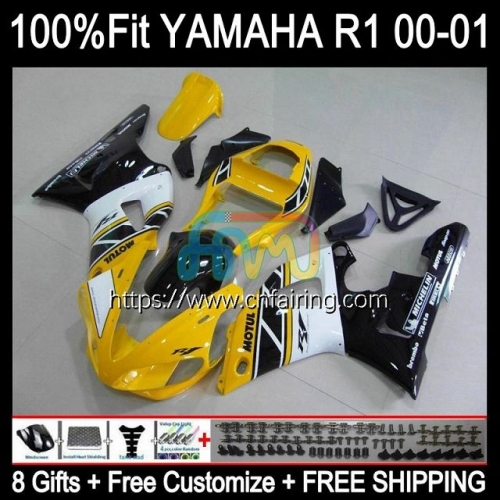 Injection Kit For YAMAHA YZF1000 YZF-R1 YZF R1 1000CC 2000 2001 Bodys YZF-1000 Bodywork Yellow White YZF R 1 1000 CC YZFR1 00 01 OEM Fairing 106HM.69