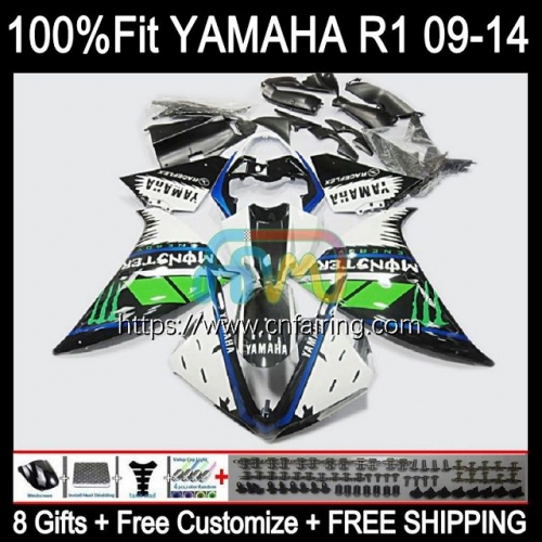 OEM Injection For YAMAHA White green YZF R 1 1000 CC R1 1000CC 2009 2010 2011 2012 Body YZF1000 C YZF-R1 YZF-1000 YZFR1 09 10 11 12 Fairing 108HM.98