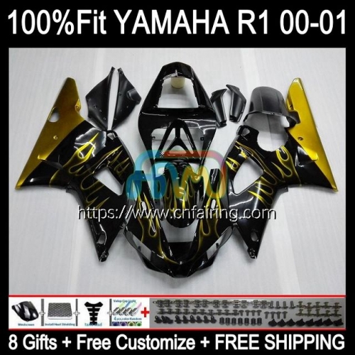 Injection Kit For YAMAHA YZF R1 1000CC YZF-R1 YZF-1000 Bodywork YZF R 1 1000 CC Body YZFR1 00 01 YZF1000 Gold Flames 2000 2001 OEM Fairings 106HM.45