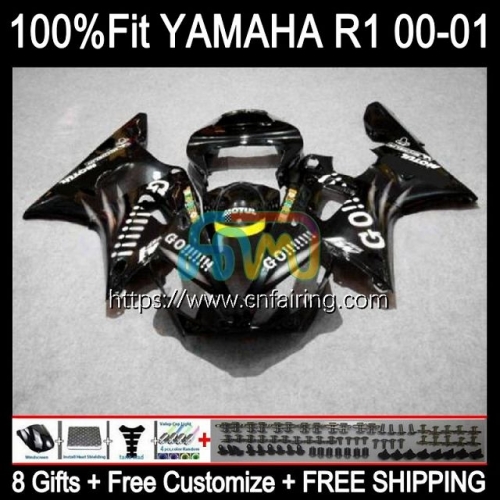 Injection Kit For YAMAHA YZF1000 YZF-R1 YZF R1 1000CC 2000 2001 Bodys YZF-1000 Bodywork YZF R 1 1000 Black GO!!! CC YZFR1 00 01 OEM Fairing 106HM.77