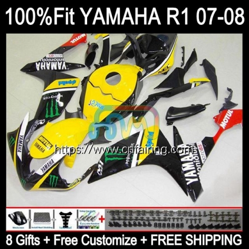 OEM Injection Mold For YAMAHA YZF-R1 YZF R1 1000CC YZF-1000 YZF1000 C 07-08 Body YZFR1 07 08 YZF R 1 1000 Black Yellow CC 2007 2008 Fairings 111HM.33