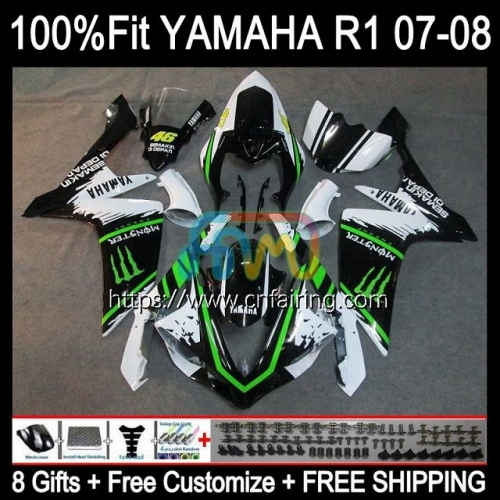 OEM Injection Mold For YAMAHA YZF-R1 YZF Green white R1 1000CC YZF-1000 YZF1000 C 07-08 Body YZFR1 07 08 YZF R 1 1000 CC 2007 2008 Fairings 111HM.48