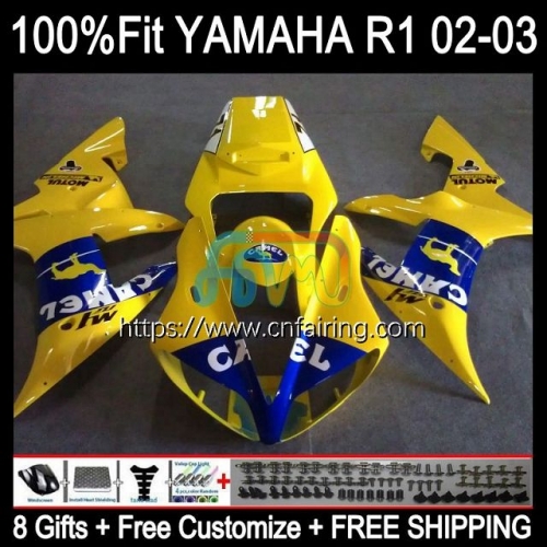 Injection Mold OEM For YAMAHA YZF-R1 YZF-1000 YZF R 1 1000 CC YZF1000 02-03 Bodys YZFR1 Yellow CAMEL 02 03 YZF R1 1000CC 2002 2003 Fairings 110HM.23