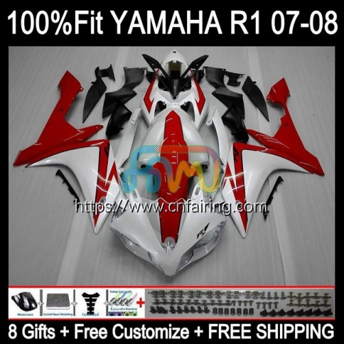 Injection Mold OEM For YAMAHA YZF R1 1000CC YZF-1000 Red White 2007 2008 YZF1000 C 07-08 Bodys YZF-R1 YZF R 1 1000 CC YZFR1 07 08 Fairing 111HM.59