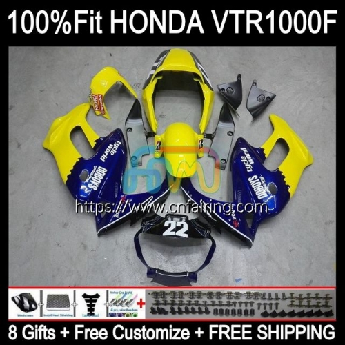 Bodys Kit For HONDA VTR1000F SuperHawk VTR1000 F VTR-1000F 97 98 99 00 01 05 VTR 1000 Blue Yellow F 1000F 1997 2002 2003 2004 2005 Fairings 122HM.66