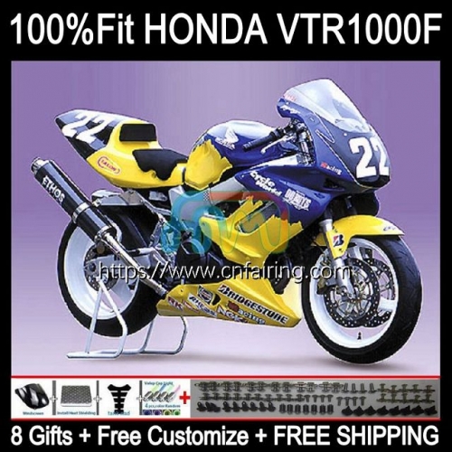 Bodys Kit For HONDA VTR1000F SuperHawk VTR1000 F VTR-1000F 97 98 99 00 01 05 VTR 1000 F 1000F Yellow blue 1997 2002 2003 2004 2005 Fairings 122HM.11