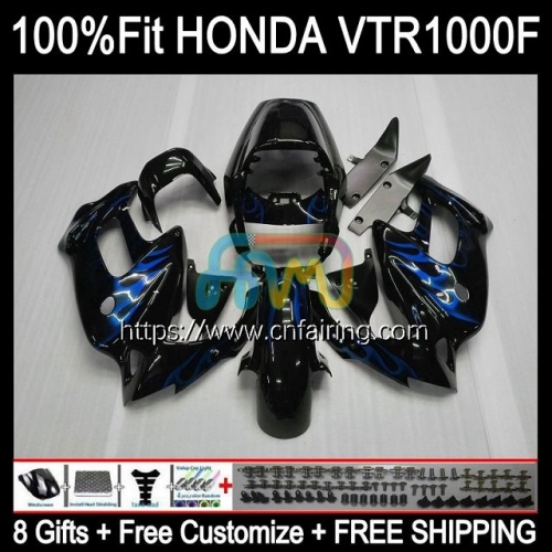 Body For HONDA SuperHawk VTR1000F VTR1000 F 1997 1998 1999 2000 2001 2005 VTR-1000F VTR 1000 F 1000F 97 02 03 04 05 Fairing Kit Blue Flames 122HM.110