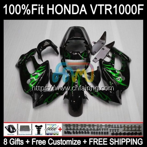 Body For HONDA SuperHawk VTR1000F VTR1000 F 1997 1998 1999 2000 2001 2005 VTR-1000F VTR Green Flame 1000 F 1000F 97 02 03 04 05 Fairing Kit 122HM.109